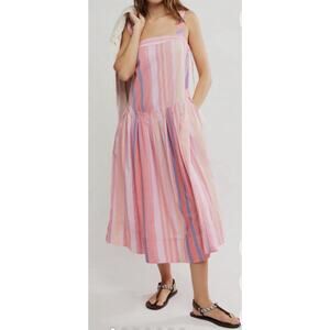 NWT Free People Midi Dress Women’s Size XS Pink Stripe Multi